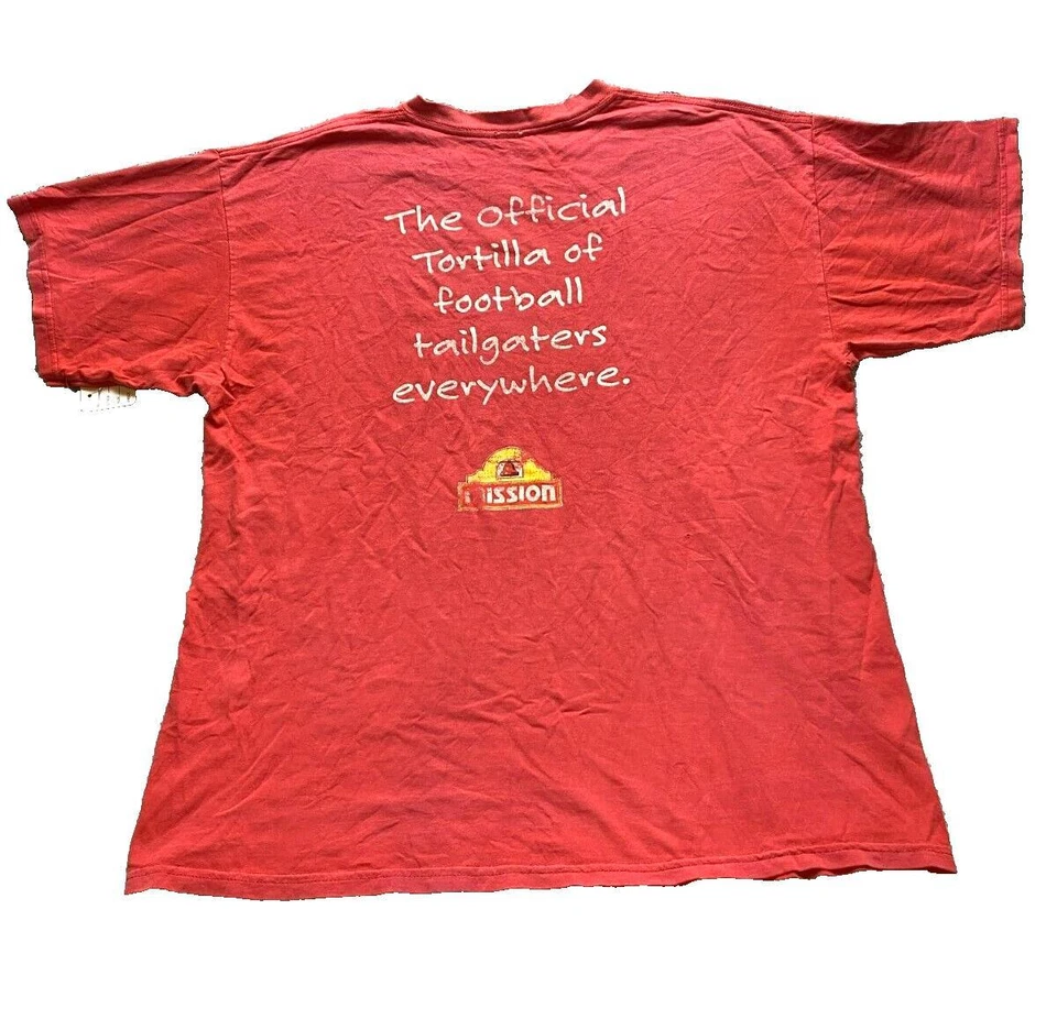 Camisa Tortillas De Colección Mission Foods Adulto Extra Grande Roja Fútbol Tailgaters Para Hombres Foto 1 de 4