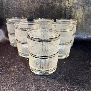 Vintage Set Of 6 Culver Double Old-Fashioned Silver Band Icicle Glasses - Picture 1 of 8