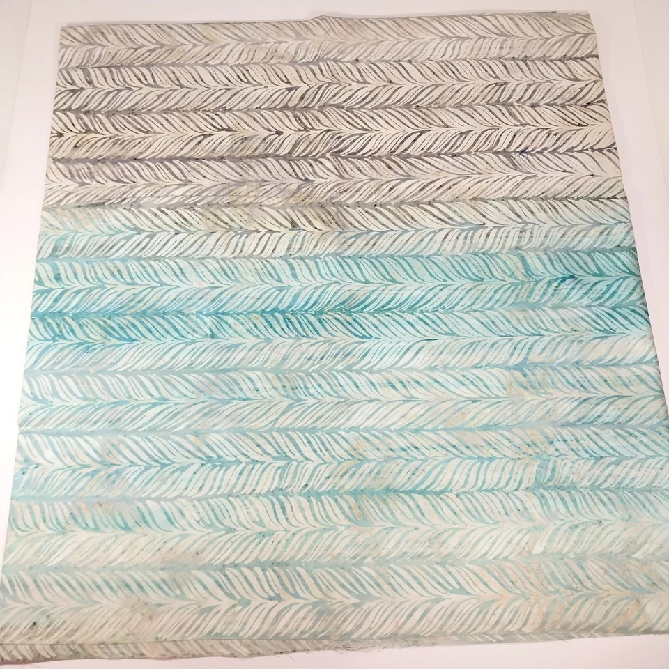 Tela Batik de 2 yardas - rayas emplumadas azul aguamarina, crema y gris Foto 1 de 4