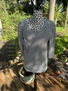 Blusa túnica Talbots para mujer talla M blanca y negra con estampado de espiga manga 3/4 - Imagen 1 de 7
