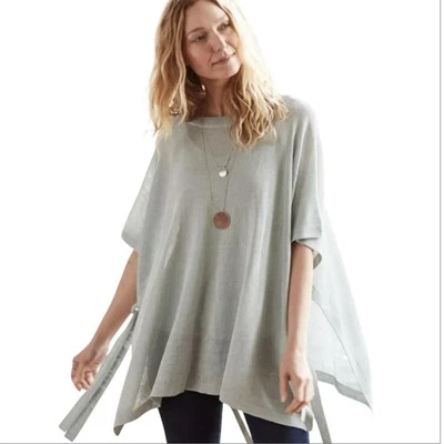 J.Jill Linen Blend Side-Tie Pullover Poncho Knit Top One Size Green Lagenlook - Image 1 of 4