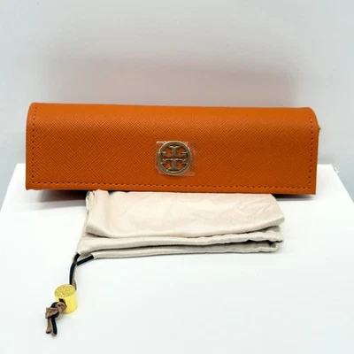New Tory Burch Orange Small Eyeglasses Case with Cloth Pouch - Image 1 of 4