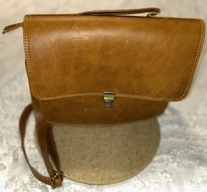 Vtg. 70’s Leather Camel Brown Bag Purse Shoulder/crossbody Made In USA - Picture 1 of 15