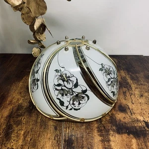 Beautiful Vintage Glass Panel Lampshade Light Shade White Floral Brass - Picture 1 of 8