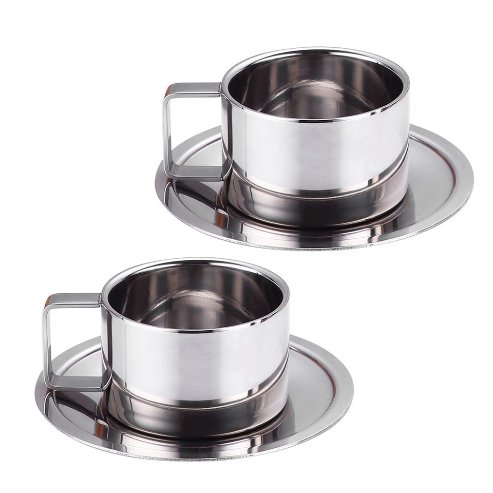  2 Sets Tazzina Da Caffè Tazzine Caffe Tazza Acciaio Inossidabile Tazze - Immagine 1 di 4
