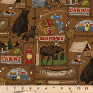 Pine Grove Main Brown C15930-BROWN  100% Cotton Fabric By the half yard - Picture 1 of 5