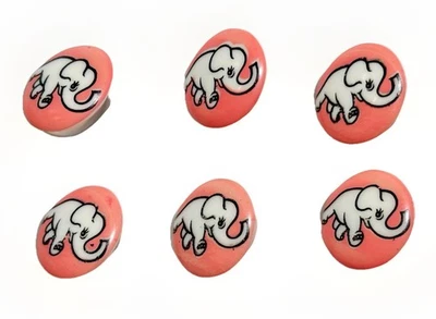 6 Old Plastic Buttons Shank Pink with  White Elephants 1/2” Baby clothes, crafts - Image 1 of 4