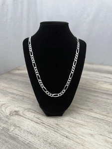 7mm 30 in Sterling Silver 925 Solid Figaro Chain Necklace 47 Grams Heavy - Picture 1 of 7