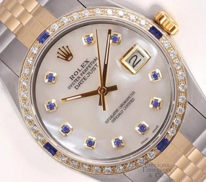 Rolex Datejust 36mm Two-Tone Jubilee Sapphire Diamond Bezel White MOP Sapphire - Picture 1 of 6