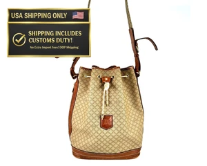 CELINE Macadam Drawstring Bag Vintage PVC/Leather Beige Auth #103 - Picture 1 of 24