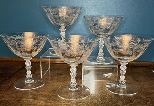 Juego De Colección De 5 Copas Fostoria Chintz Bajo Sherbet/Champagne 4-3/8" ~ Usado En Excelente Condición - Imagen 1 de 7