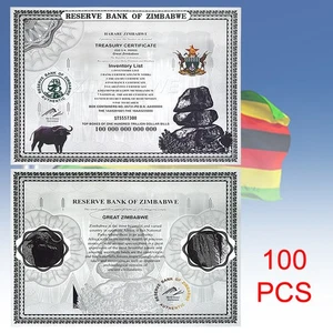 100pcs One Hundred Trillion Zimbabwe Silver Plastic Banknotes UV Certificates - Picture 1 of 5
