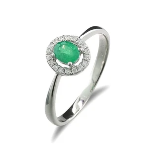 Anillo de piedras preciosas esmeralda ovalada brillantes oro blanco 750 anillo de mujer consejo de regalo - Imagen 1 de 4