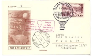 ALEMANIA - SAAR 1953 TARJETA ILUSTRADA VOLADA EN GLOBO - Imagen 1 de 2