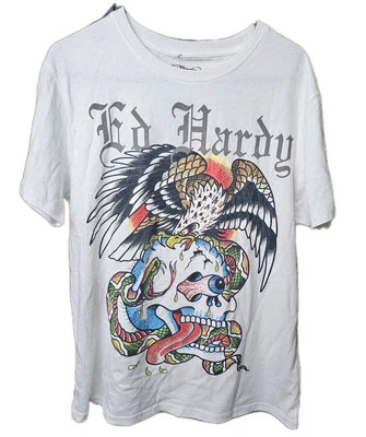 Camiseta ED HARDY Estrás Águila Calavera Gráfica Blanca Para Hombre Talla M Foto 1 de 4