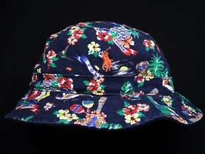 NEW! POLO RALPH LAUREN HAT -S/M BLUE BEAR ALOHA PALM HAWAIIAN FLORAL PONY BUCKET - Picture 1 of 7