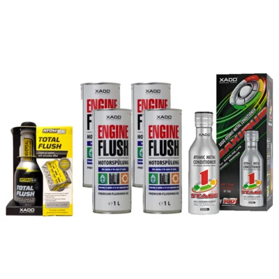 XADO Set 1x Motor Reiniger + 4L Motor Spülöl +Motor Verschleiß Schutz Öl Additiv