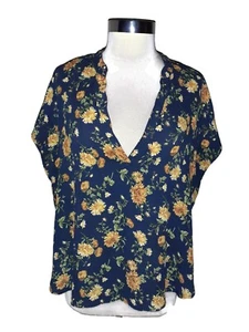 FOREVER 21 Plus Size 2X Blouse Shirt Top Blue Yellow Floral Cap Sleeve - Picture 1 of 4