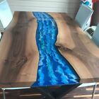 Blue epoxy wave table, coffee & dining center resin table, walnut hallway table