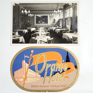 c.1940 Oranje Hotel & Restaurant RPPC etichetta da viaggio Breda Olanda Paesi Bassi - Foto 1 di 5
