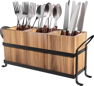 Utensil Holder for Party - Silverware Caddy with Three Compartments, Detachable, - Picture 1 of 16