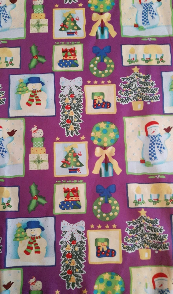 COUPON TISSU NOEL VIGNETTES VIOLET CADEAUX SAPINS  - Photo 1/1