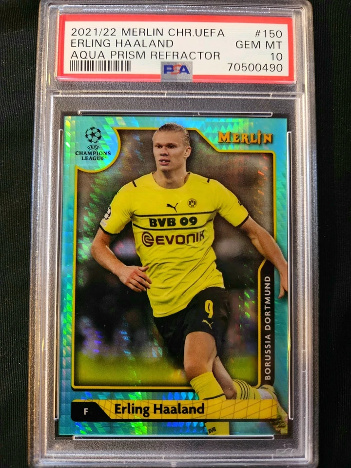 ERLING HAALAND 2021-22 Merlin Chrome 150 Aqua Prism Refractor PSA 10 - Image 1 of 1