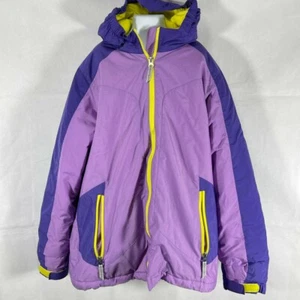 Girls LANDS END PURPLE AND YELLOW HOODED Snow Winter SKI JACKET Size 16 XL - Picture 1 of 7