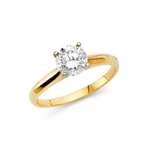 14k Yellow Gold Solitaire CZ Anniversary Engagement Wedding Ring Band Size 7 - Picture 1 of 1