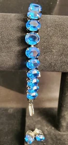 Blue Stoned Prong Set Tennis Bracelet and Earrings Set B Heavy - Bild 1 von 3