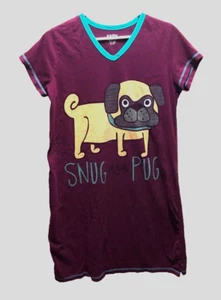 Lazy One Snug Pug Women's Purple Burgundy Long Dog Pajama T-Shirt S - Picture 1 of 2