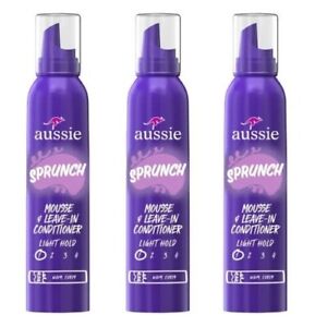 BL  Aussie Sprunch Mousse/Leave-In Conditioner Light Hold 6oz  --THREE PACK