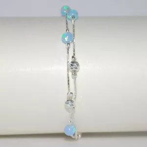 3 pcs Sterling Silver 925 Chain 4mm Opal and Silver Laser Cut Bead BRACELETS Lot - Picture 1 of 6