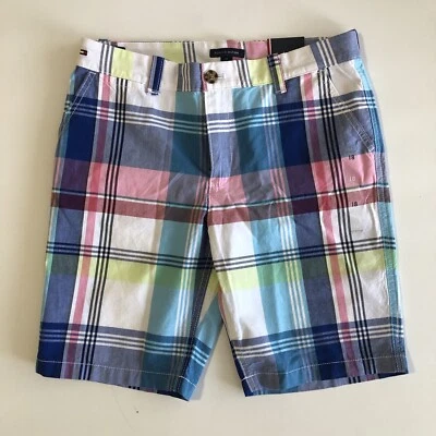 Tommy Hilfiger 女孩格子斜纹布口袋短裤 100% 棉粉色格子 18 码 — 第 1/4 张图片