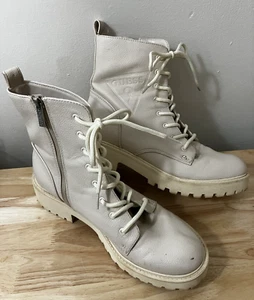 GUESS Women's Combat Boots Lace-Up and Side Zipper MOTO Cream Ivory Color 10M - Picture 1 of 20