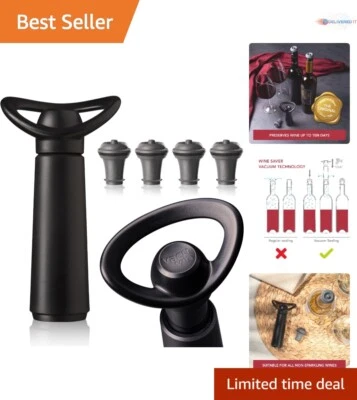 Juego de bomba de vacío Wine Saver negro 4 tapones sello hermético reutilizable conservación Foto 1 de 4