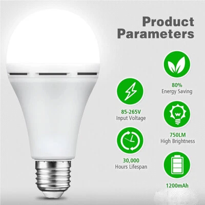1pc 12W LED Rechargeable Emergency Light Bulb Equivalent 1200mAh Battery Backup - Image 1 of 4