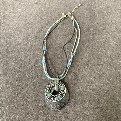 Ожерелье с подвеской Laura Ashley синее бисер пушечный металл тон многослойный кулон 16 дюймов - Изображение 1 из 4