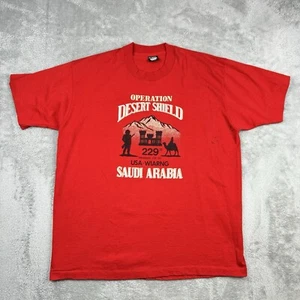 RARE Vintage 90s Operation Desert Shield  Saudi Arabia Red Shirt Single Stitch - Picture 1 of 12