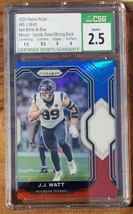2020 Panini Prizm R,W&B - J.J Watt - 1/1 ERROR. Falscher Rücken - falsch geschnitten/umgedreht - Bild 1 von 2