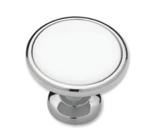 P50162H-CHW-C5 1 1/4" White Ceramic w/ Chrome Round Cabinet Drawer Knob - Picture 1 of 3