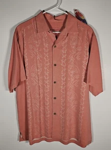 Tommy Bahama shirt men M peach embedded design button short sleeve Original Fit - Picture 1 of 6