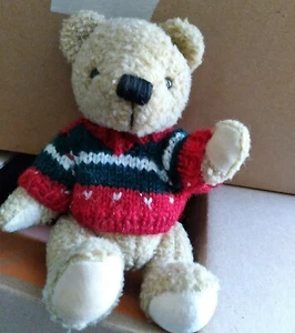 Vintage Hugfun Int'l Teddy Bear Red Green Xmas Stuffed Plush In Sweater  - Bild 1 von 1