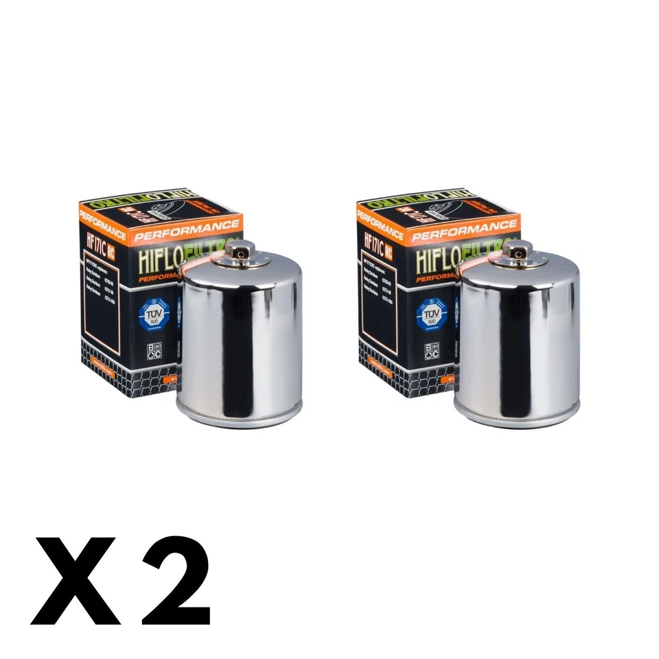 2 Pack Hiflo Chrome Oil Filter for Harley 1584 Rocker Custom 96/FXCWC 2008-2011  — 第 1/1 张图片