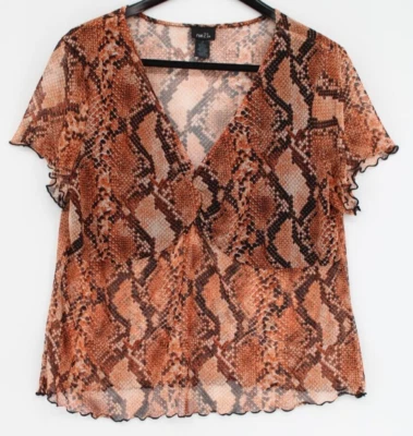 Top Rue 21 para mujer talla 3X marrón multicolor estampado animal busto forrado transparente Foto 1 de 4