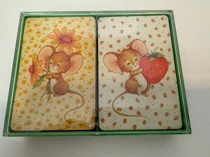 Vintage Hallmark Merry Mice Mouse Floral Playing Cards Complete Strawberry Case - Bild 1 von 8