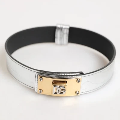 DOLCE & GABBANA Banda para el cuello Cuero texturizado plateado Metal dorado s. Etiqueta M 900usd Foto 1 de 4