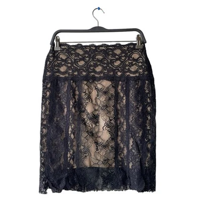 COLECCIÓN NICOLE MILLER Falda de Encaje Malla Transparente para Mujer S Forrada Negra Pull On $293 Foto 1 de 3