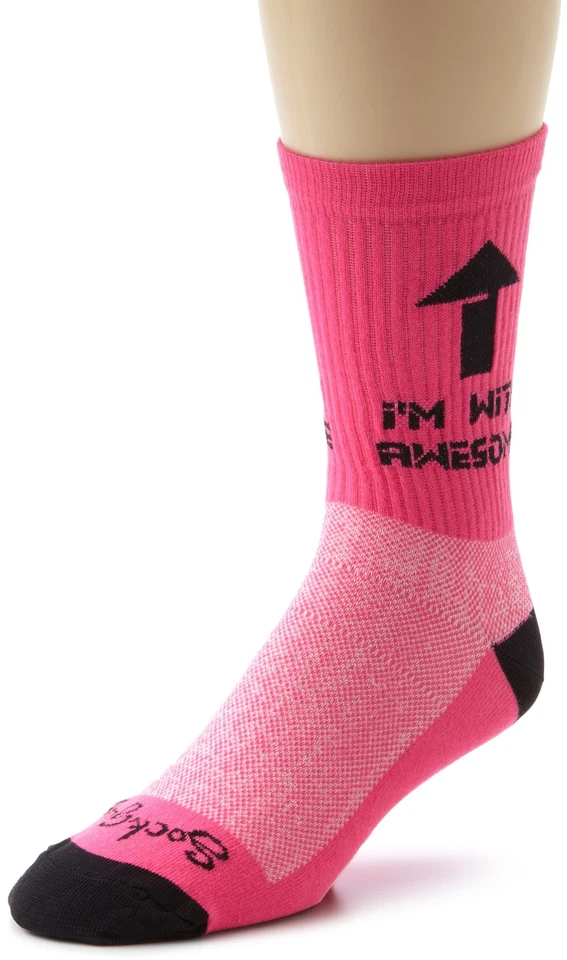 SockGuy 男式 I'm With Awesome 袜子,粉色,袜子尺寸:10-13/鞋码:6-12,S/M — 第 1/1 张图片