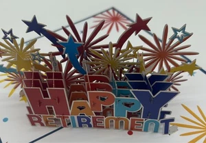 Happy Retirement 3D Pop Up Golden Parachute Stars Rockets Fireworks - Picture 1 of 4